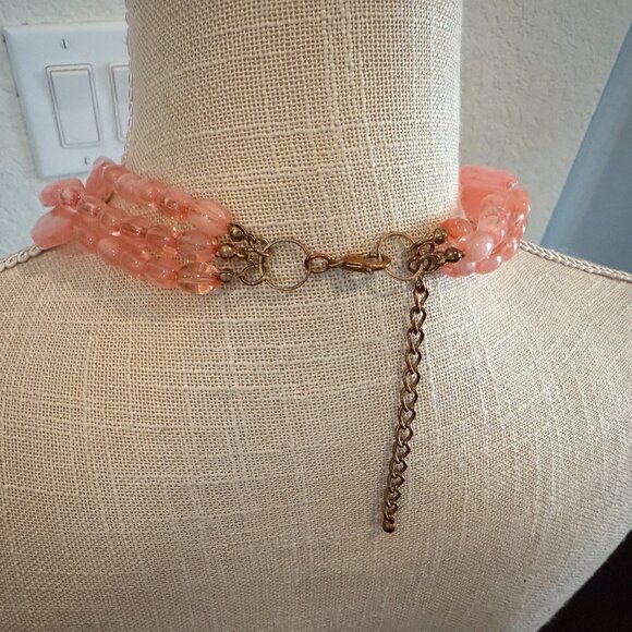 Salmon Pink Acrylic Bead 3 Strand Necklace - Picture 3 of 5